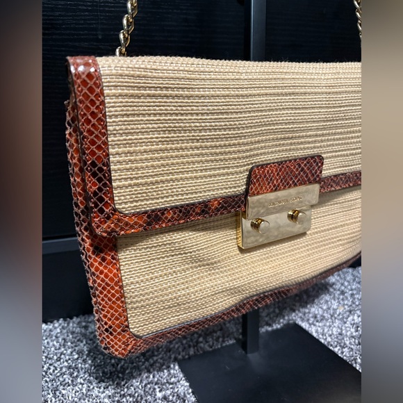 Michael Kors Sloan tweed Raffia shoulder clutch - Picture 13 of 16